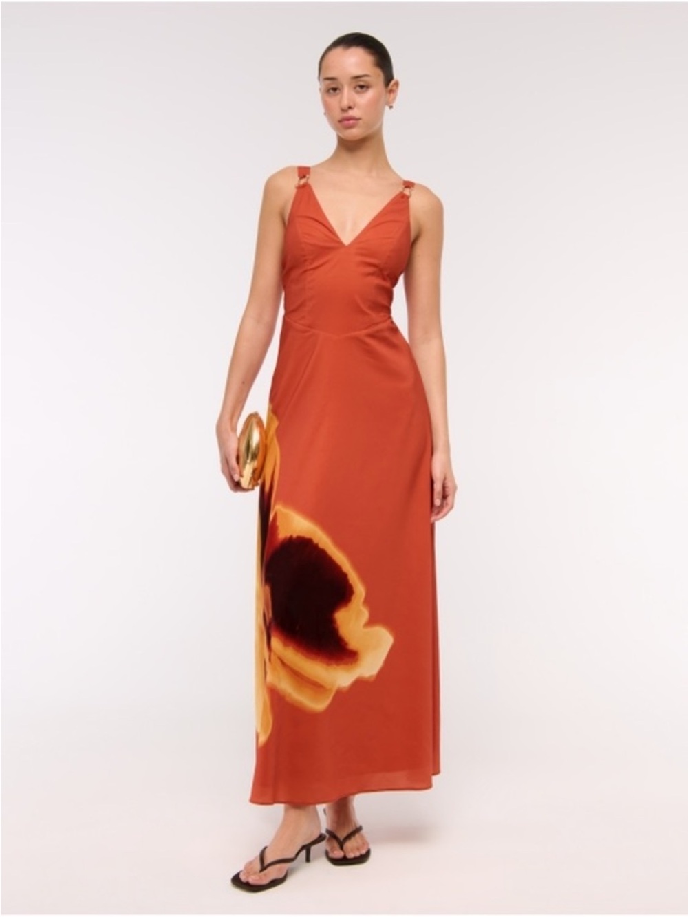 Abercrombie & Fitch Orange Dipped-Waist Hardware Maxi Dress